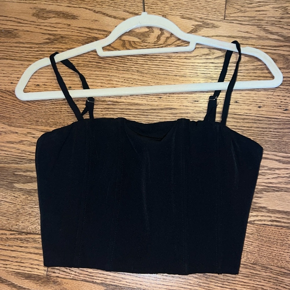 White Fox Black Corset Tank Top